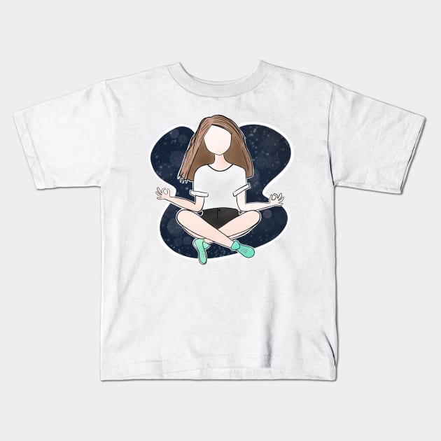 Meditading Girl Power - Space in the Universe - Brown - Purple Kids T-Shirt by Uwaki